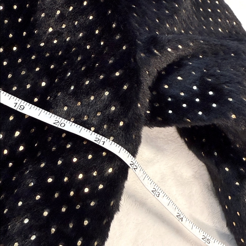 MINKPINK faux fur black jacket with gold dot pattern open front chunky warm SM - Picture 12 of 14